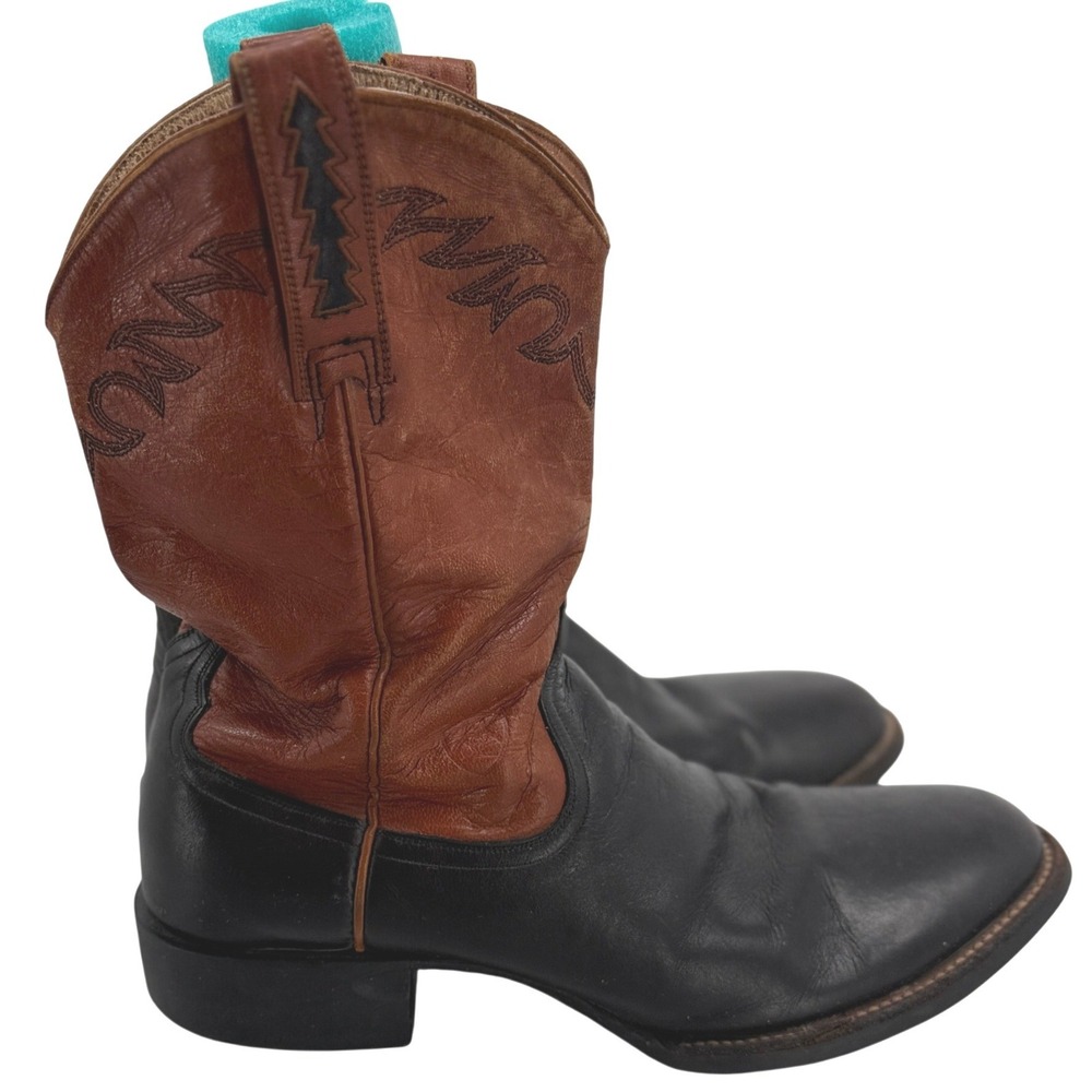 Ariat 38102 Western Cowboy Boots Mens‎ 10.5D Blk Brown Leather Pull On USA Rodeo